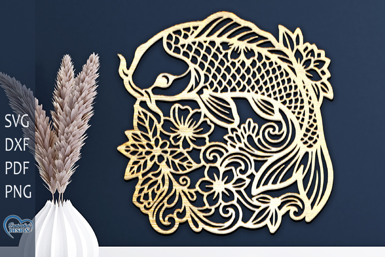 Home Decor Lazer Cut File. Koi Fish SVG. Wall Decor SVG..