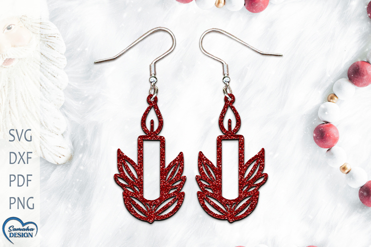 Christmas Earrings Laser Cut. Christmas Candle Earrings Lase