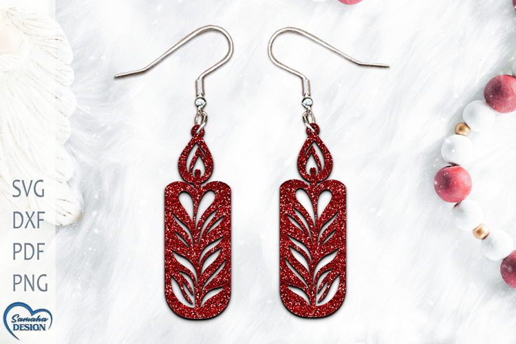 Christmas Earrings Laser Cut. Christmas Candle Earrings Lase