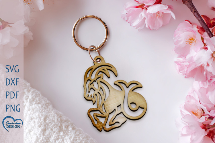 Capricorn Keychain Laser Cut. Zodiac Signs Keychain.