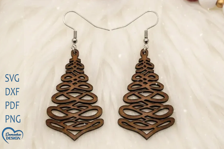 Christmas Earrings Laser Cut. Christmas Tree Laser Cut.