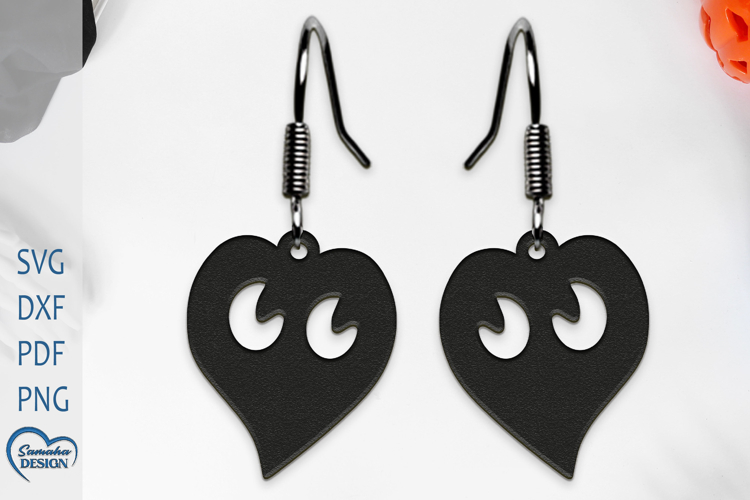 Earrings Laser Cut. Cute Heart Laser Cut. Halloween SVG.
