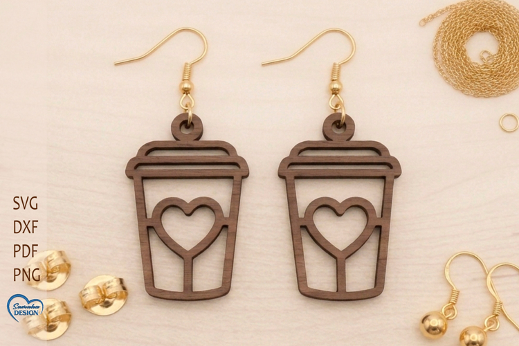 Coffee to go cup Earrings Laser Cut. Food Earrings