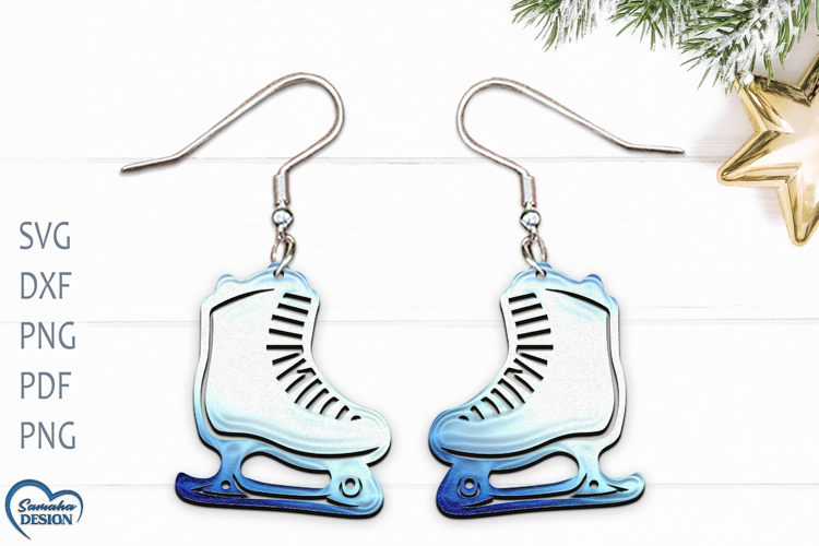 Christmas Earrings Laser Cut. Skates Earrings Laser Cut.