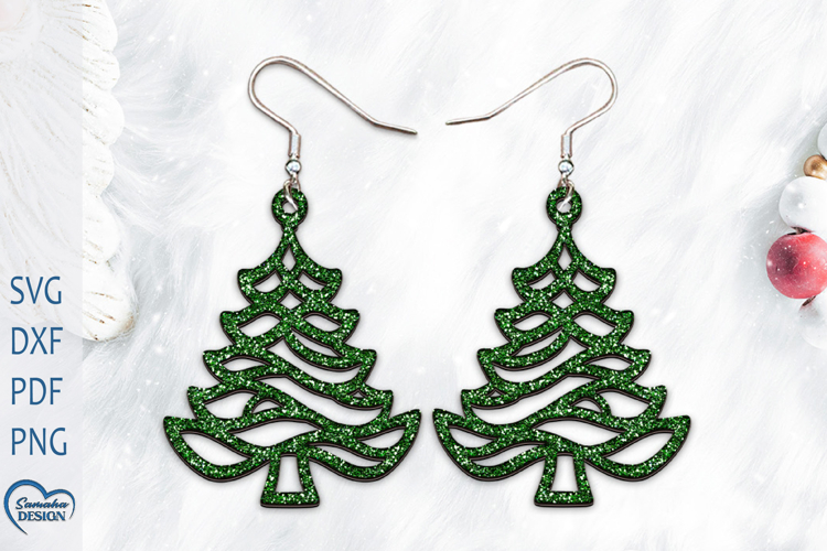 Christmas Earrings Laser Cut. Christmas Tree Laser Cut.