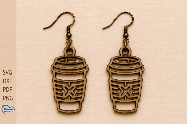 Coffee to go cup Earrings Laser Cut. Food Earrings
