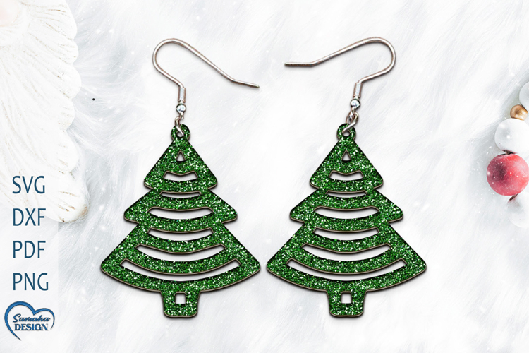 Christmas Earrings Laser Cut. Christmas Tree Laser Cut.