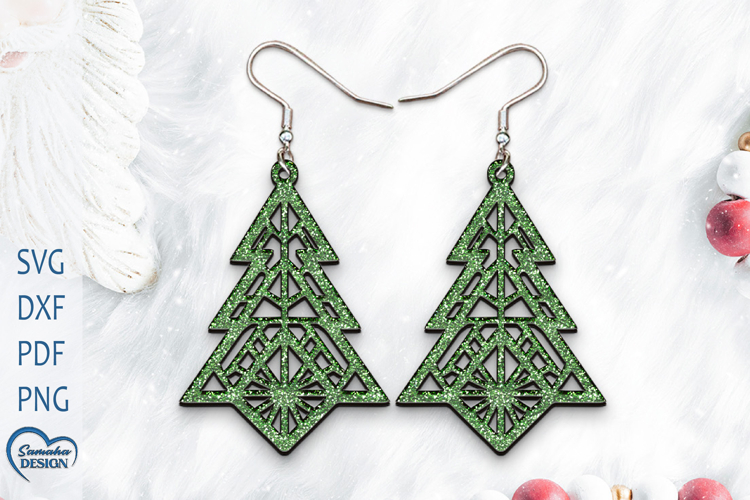 Christmas Earrings Laser Cut. Christmas Tree Laser Cut.