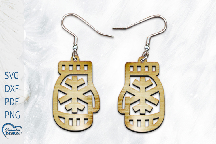 Christmas Mittens Earrings Laser Cut.