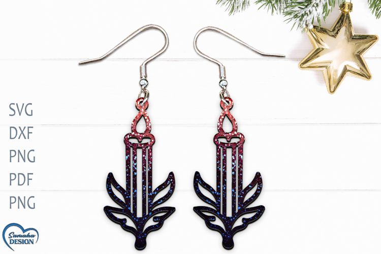 Christmas Earrings Laser Cut. Christmas Candle Earrings Lase