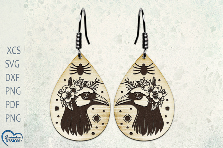 Scull Earrings Laser Cut. Halloween Earrings. Bird Scull SVG