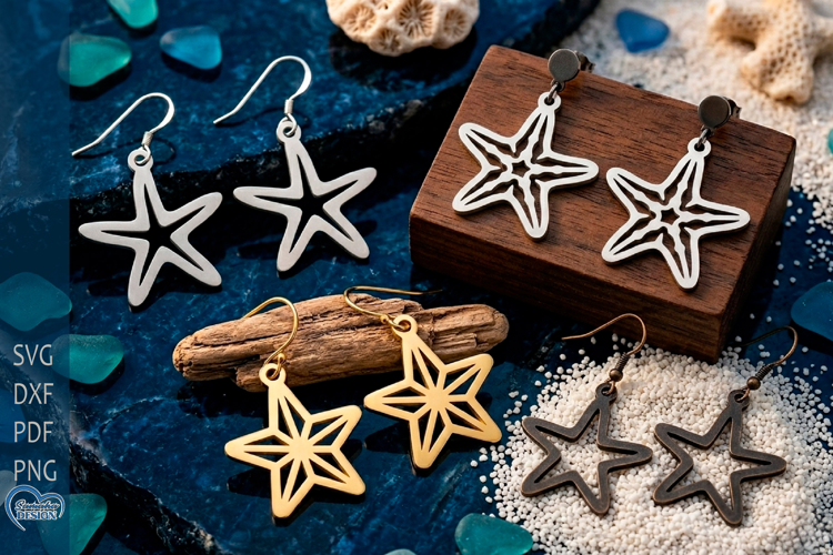 Starfish Earrings Laser Cut. Sea Earrings Laser Cut.