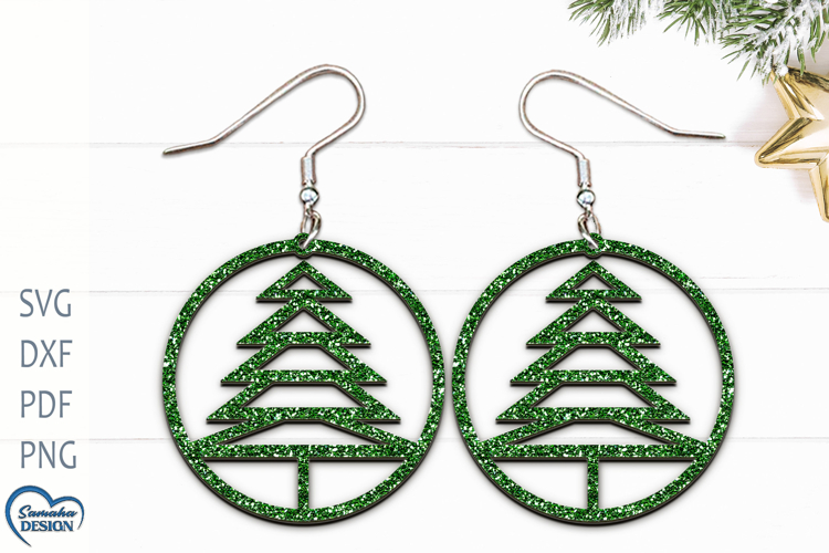 Christmas Earrings Laser Cut. Christmas Tree Laser Cut.