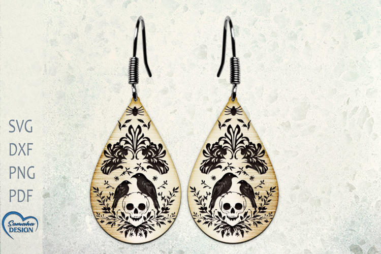 Flower Scull Earrings Laser Cut. Halloween Scull Earrings.