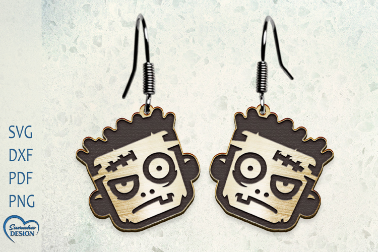 Halloween Earrings Laser Cut. Halloween Zombie head SVG.