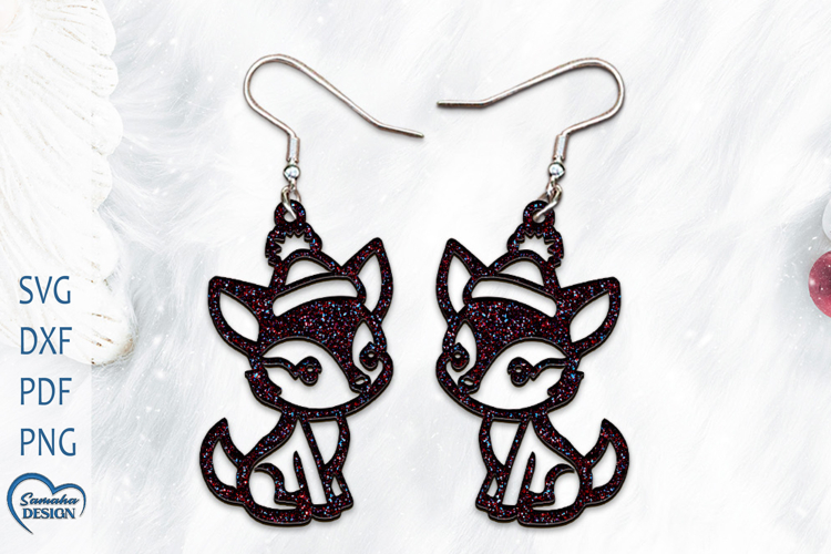 Christmas Earrings Laser Cut. Christmas Deer Laser Cut.