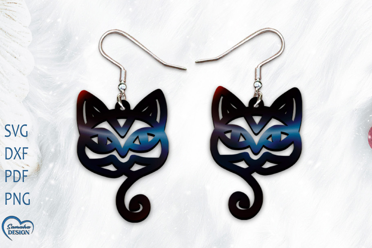 Cute Cat Earrings Laser Cut. Laser Cut earrings SVG.