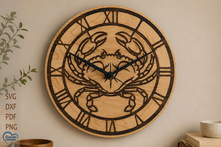 Cancer Zodiac Wall clock laser cut. Clock face.