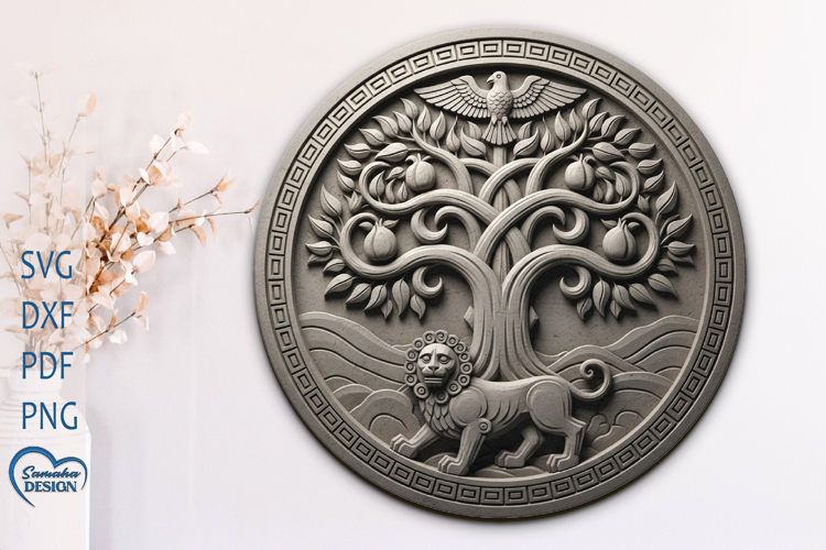 3D effect Life tree Engraving PNG file. Home Decor.
