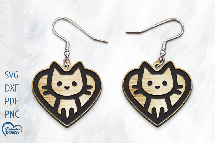Cute Cat Earrings Laser Cut. Laser Cut earrings SVG.
