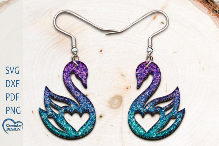 Valentine Swan Earrings Laser Cut. Heart Laser.