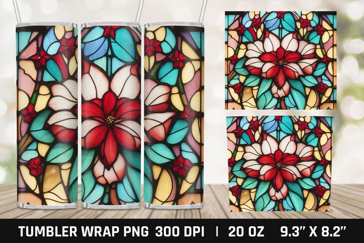 Christmas Floral Tumbler Wrap Sublimation, Tumbler PNG example image 1