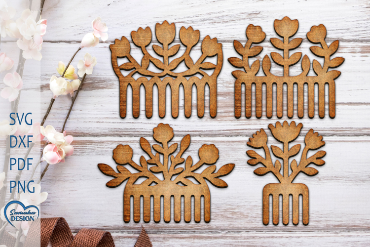 Floral Hair Comb Laser Cut. Laser Cut Hair Comb.