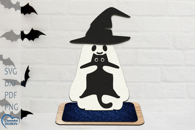Halloween Ghost with Cat. Halloween Decoration Laser cut