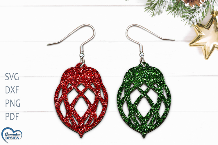 Christmas Earrings Laser Cut. Christmas Ball Laser Cut.