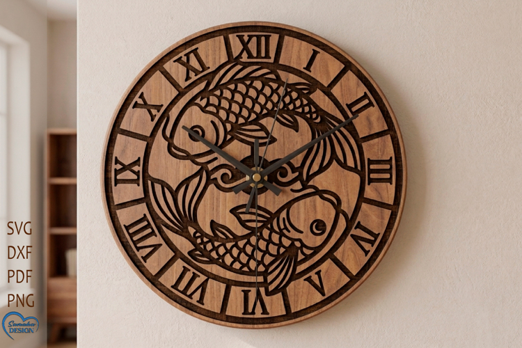 Pisces Zodiac Wall clock laser cut. Clock face.