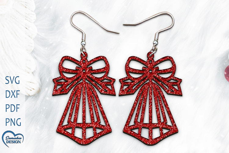 Christmas Earrings Laser Cut. Jingle bell Laser Cut.