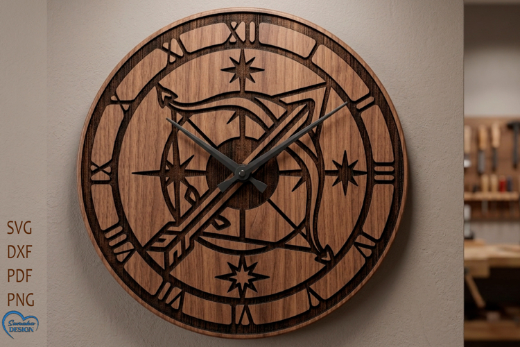 Sagittarius Zodiac Wall clock laser cut. Clock face.