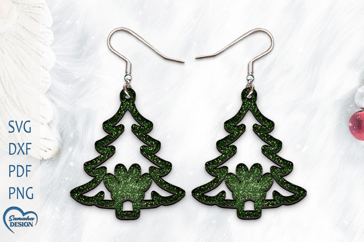 Christmas Earrings Laser Cut. Christmas Tree Laser Cut.