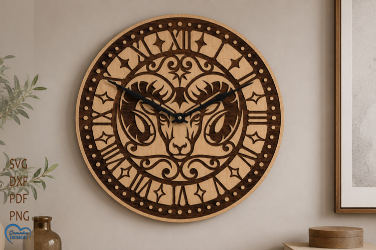 Aries Zodiac Wall clock laser cut. Clock face.