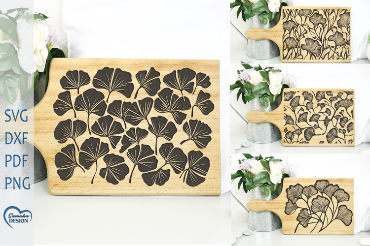 Ginkgo Leaves Engraved. Cutting Board Engraved.