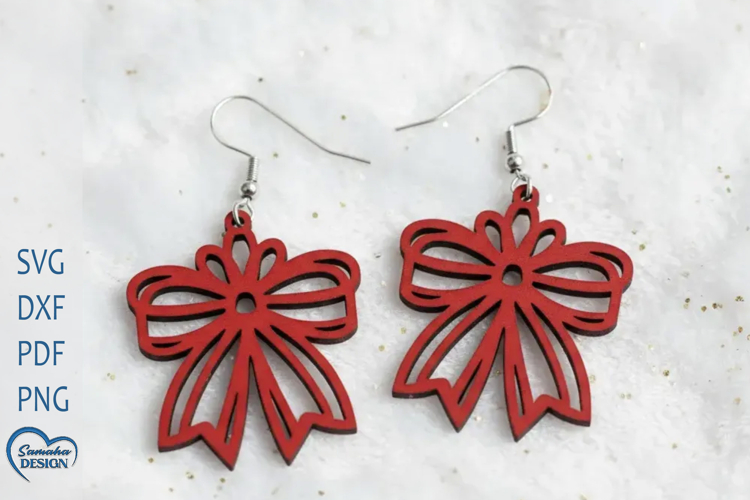 Christmas Earrings Laser Cut. Christmas Bow Laser Cut.