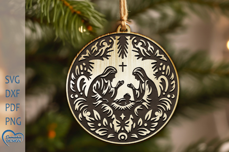 Nativity Scene SVG. Cristmas Ornament Laser Cut.