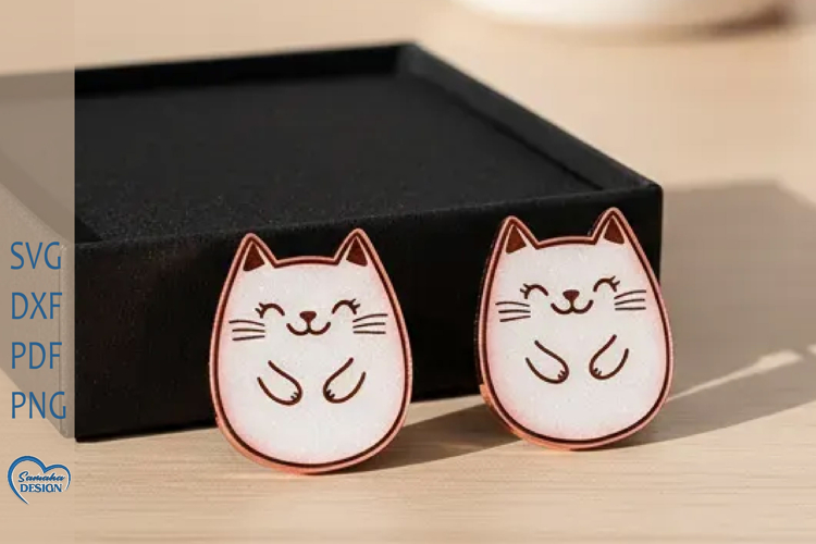 Cute Cat Earrings Laser Cut. Laser Cut earrings SVG.