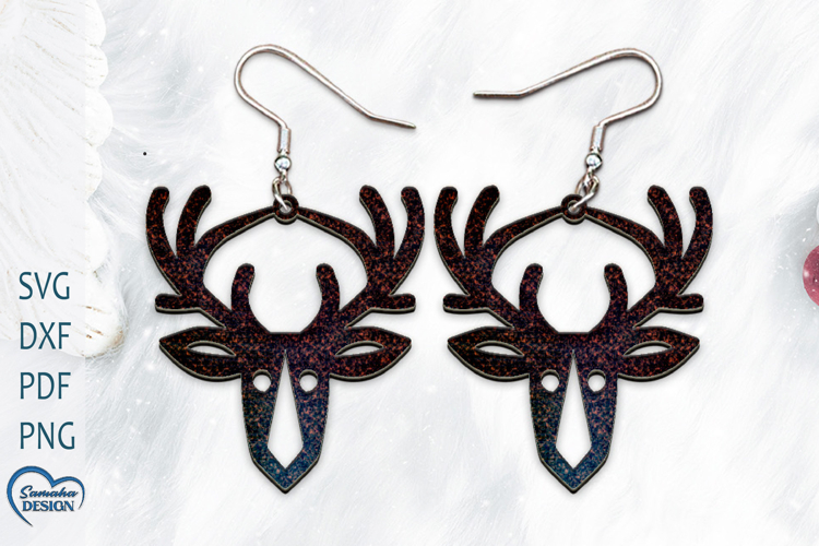 Christmas Earrings Laser Cut. Christmas Deer Laser Cut.