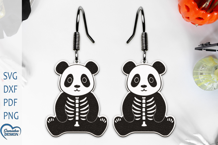 Halloween Skeleton Earrings Laser Cut. Panda Earrings SVG.