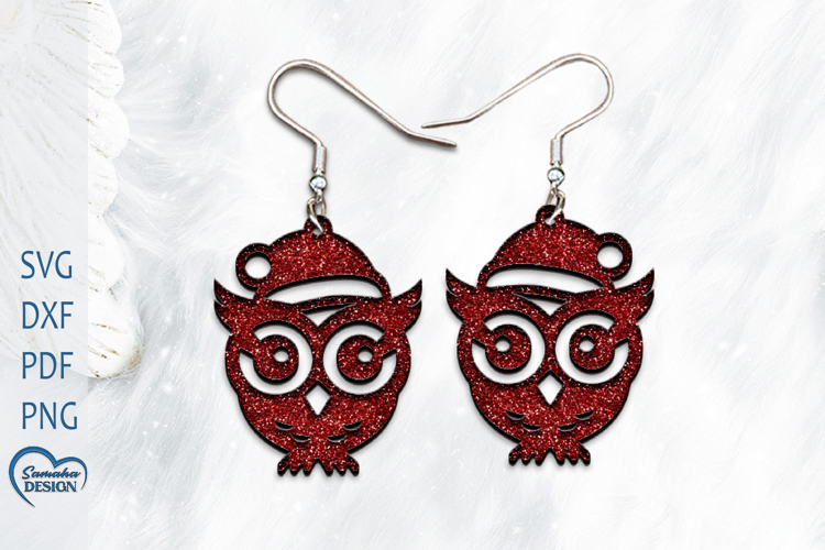 Christmas Earrings Laser Cut. Christmas owl Laser Cut.