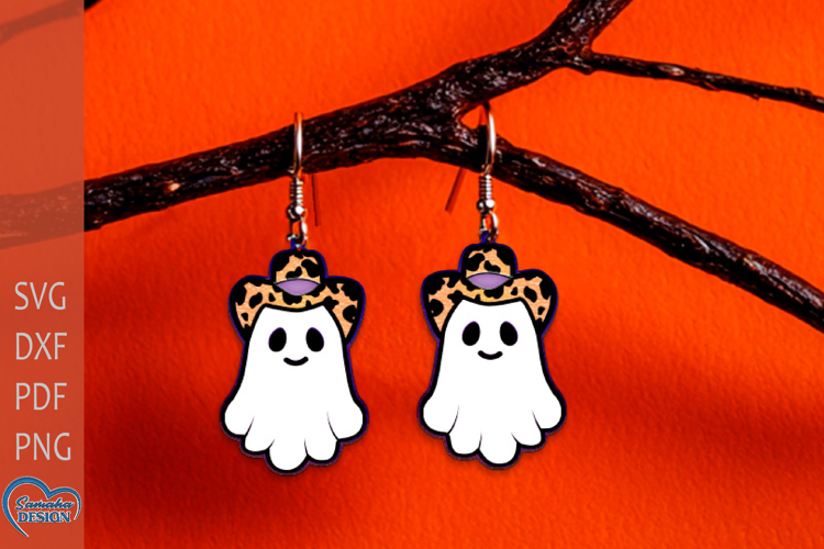 Halloween Cute Cowboy Ghost Laser Cut Earrings .