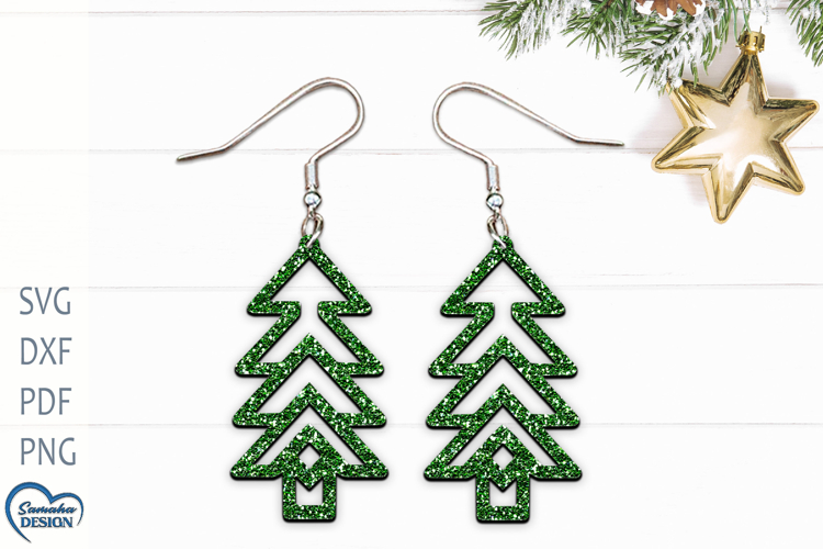Christmas Earrings Laser Cut. Christmas Tree Laser Cut.