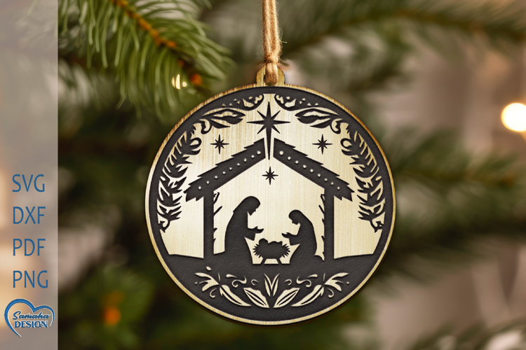 Nativity Scene SVG. Cristmas Ornament Laser Cut.