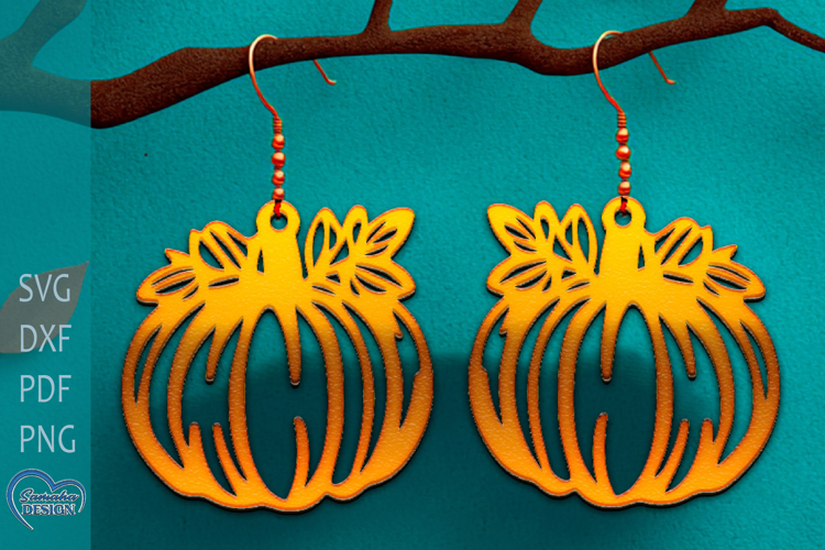 Halloween Flower Pumpkin Earrings Laser Cut. example image 1