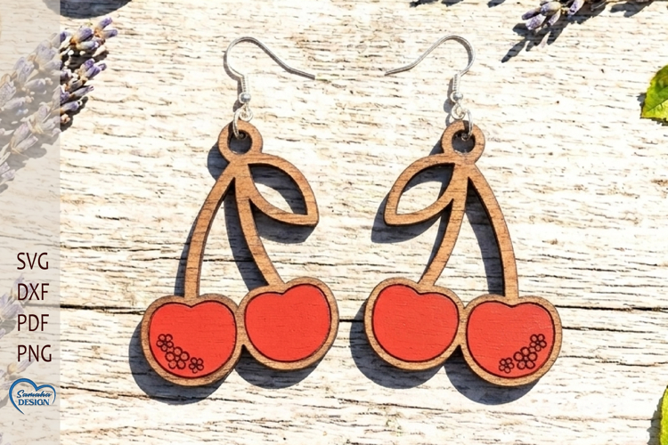 Cherry Earrings Laser Cut. Sea Earrings Laser Cut.