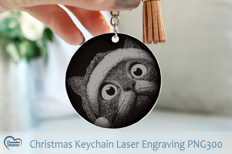 Christmas Cat Keychain Laser Engraving PNG.