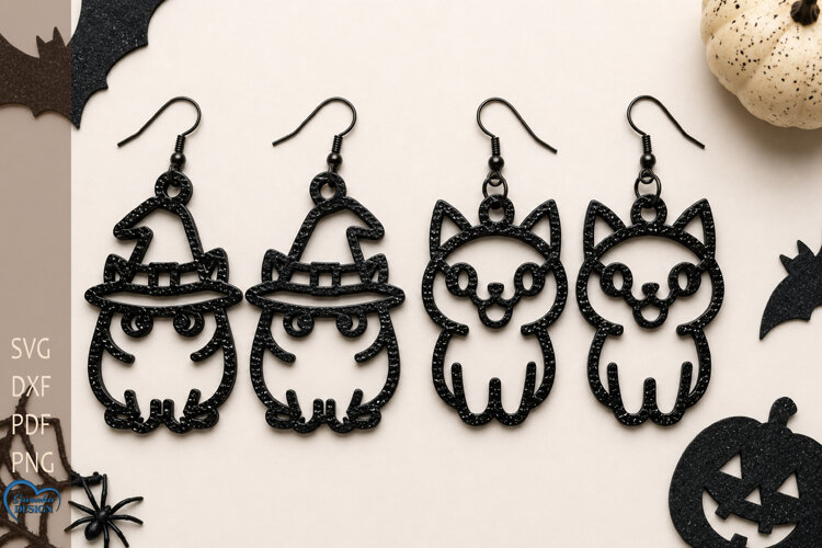 Halloween Cat Earrings Laser Cut. Halloween Laser cut. example image 1
