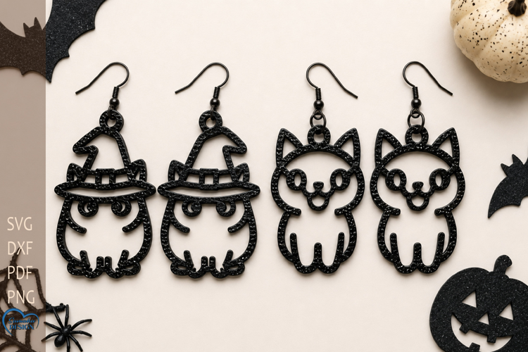 Halloween Cat Earrings Laser Cut. Halloween Laser cut.
