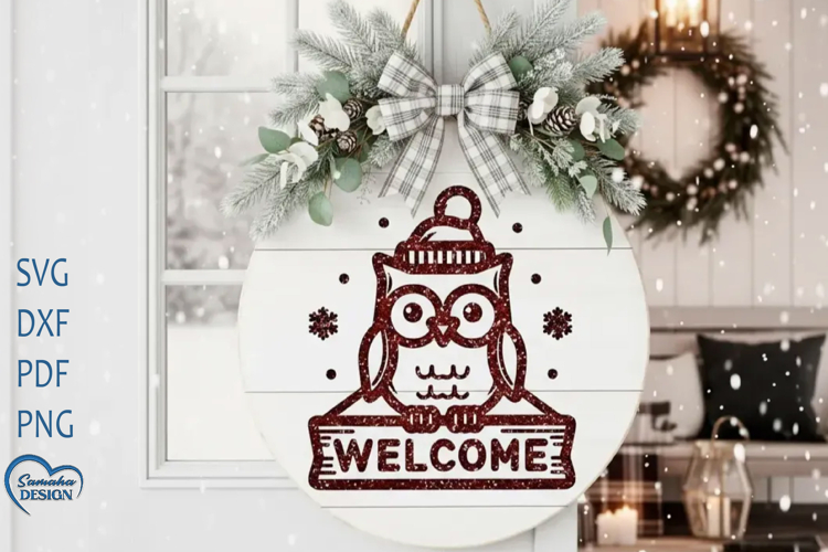 Christmas door hanger Laser Cut. Welcome Door Sign SVG.